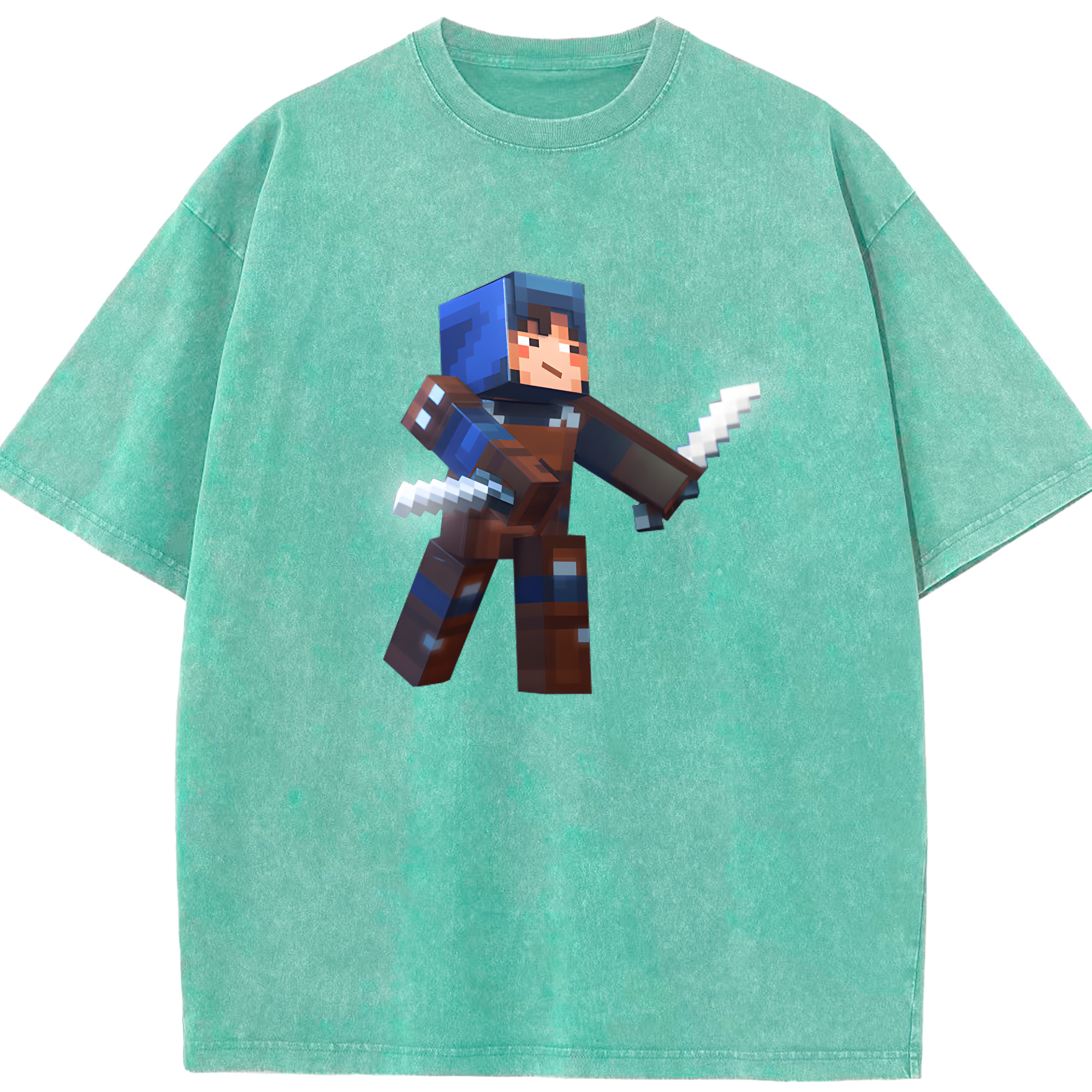 （画像用） マインクラフト ブロックの世界 Minecraft MC Block world 綿100% ヴィンテージ風 半袖Tシャツ（フロントプリント）